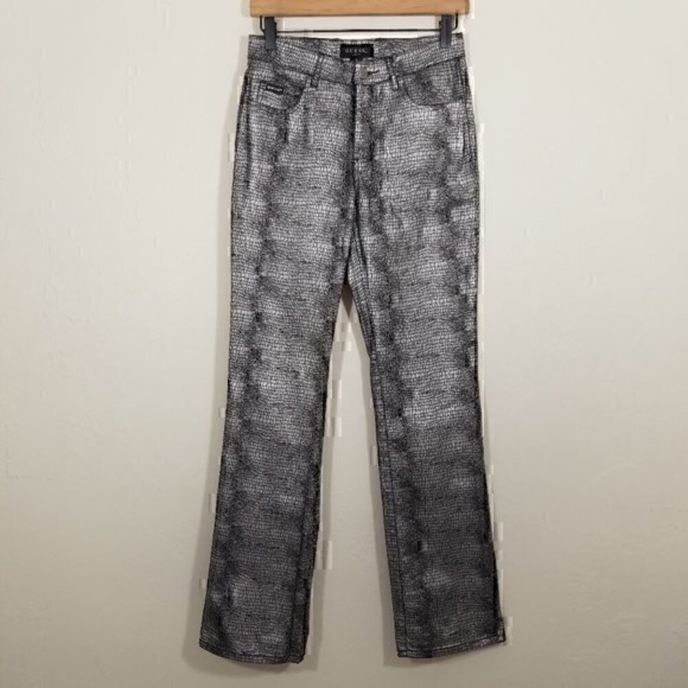 Guess GLAMOUR Print Silver Stretch Jeans Size 28